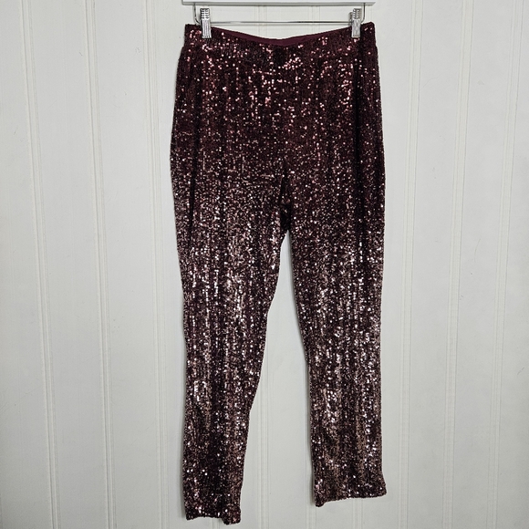 Cable & Gauge Pants Womens Size S Burgundy Allover Sequins Pockets Pull-on - Picture 2 of 12